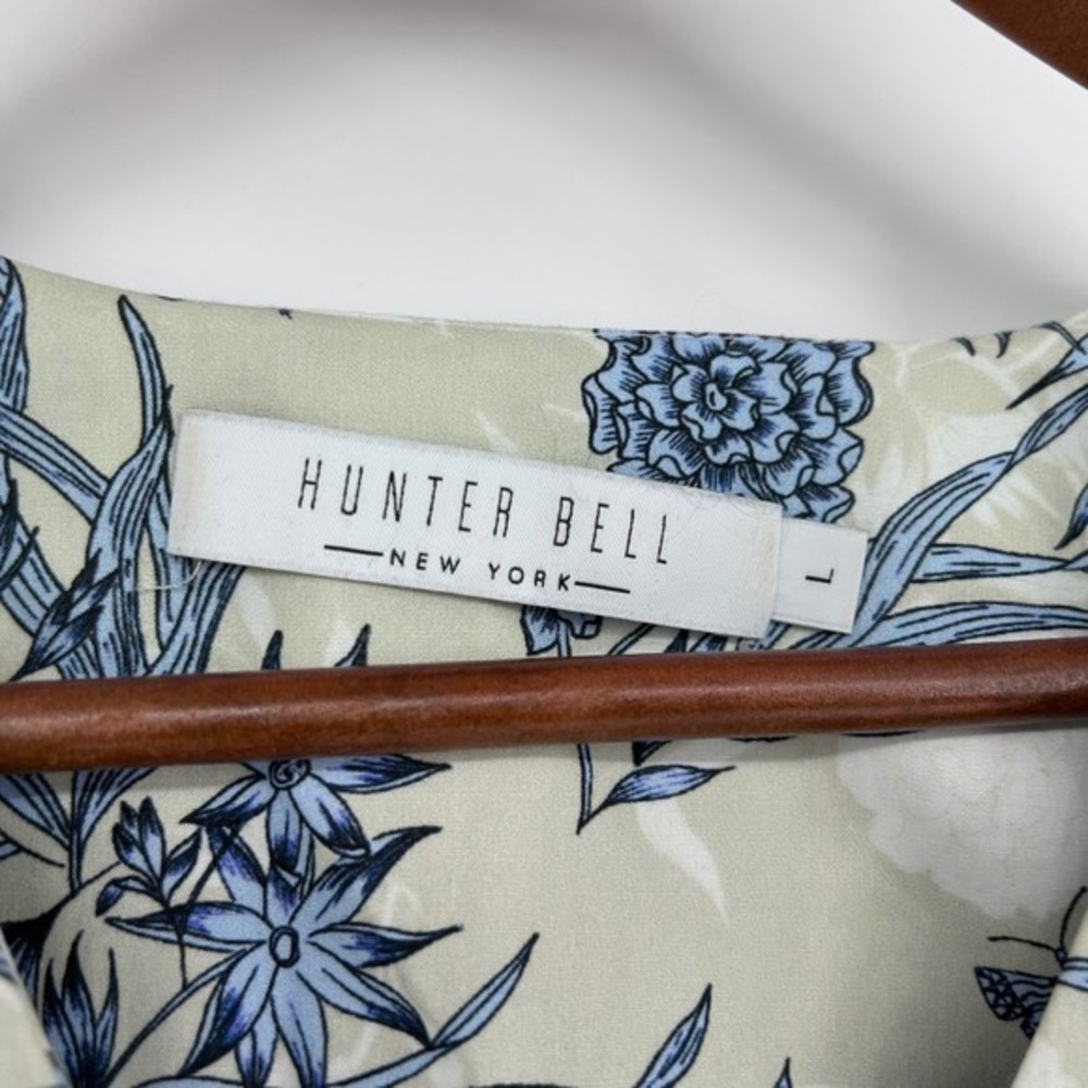 Hunter Bell Jenkins Gardenia Mini Dress Floral Blue and Beige Puff Sleeves Large - Picture 5 of 7